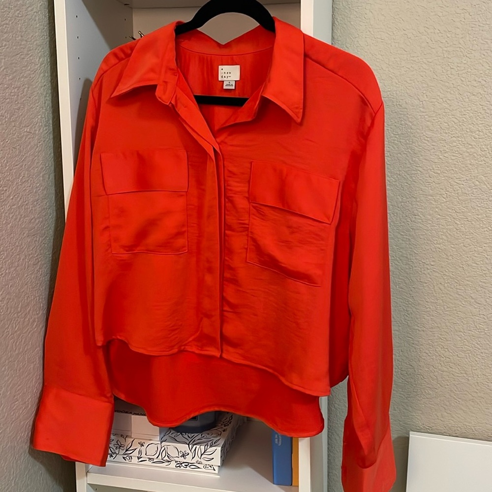 A New Day Long Sleeved Orange Button Up Top
